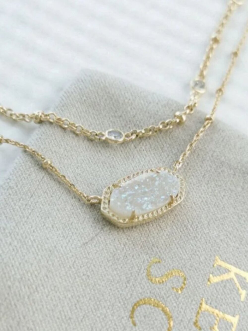 Kendra Scott Elisa White Drusy Double Layer Gold Necklace - Picture 3 of 4
